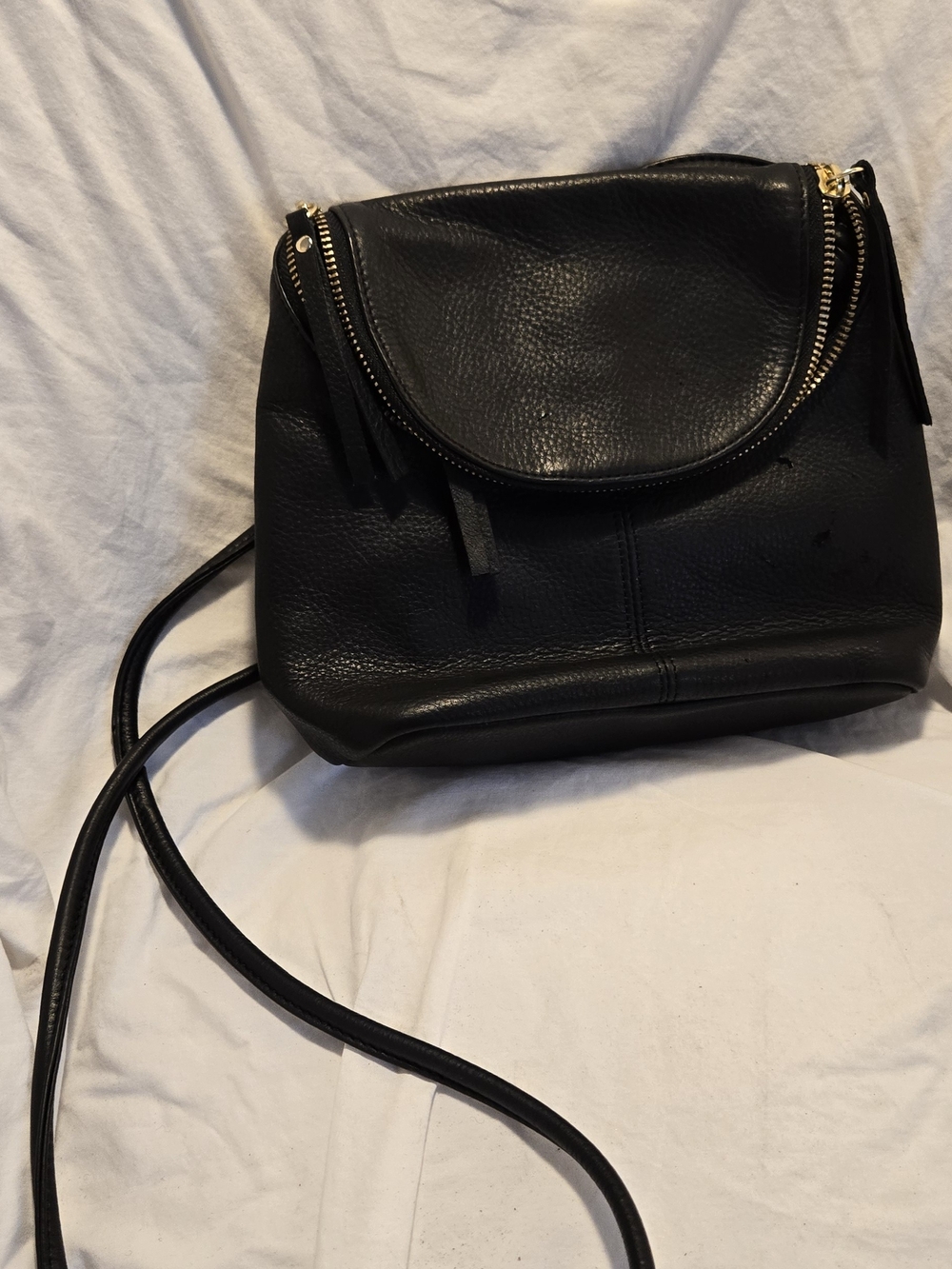 Overland Black Leather Crossbody Bag with Gold Hardware